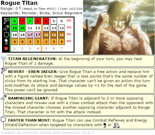 Rogue Titan Attack on Titan HeroClix Dial hiroClix